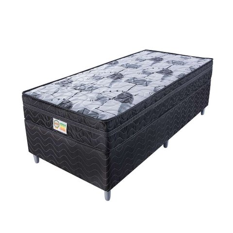 Cama Box Solteiro Colchão Mola Ensacada Belos Sonhos + Box Poliéster 68x88x188: Preto
