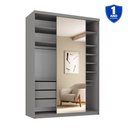 Ver imagem 4 de Guarda-Roupa Closet Solteiro 100% MDF 139cm com 1 Porta Espelho 3 Gavetas Sion Cinza/Urbi
