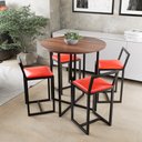 Ver imagem 1 de Conjunto Mesa 4 Cadeiras Estofado Tampo Imbuia Redondo Industrial Black