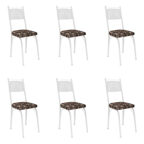 Kit 6 Cadeiras de Cozinha Virginia Estampado Mosaico Palha Pés de Ferro Branco - Pallazio