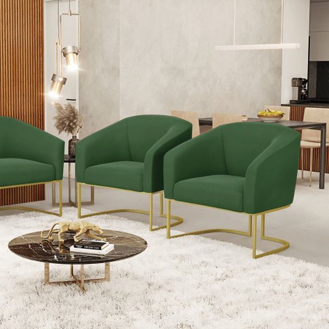 Cadeira Sala de Jantar Base Industrial Dourado Kit 2 Stella Suede D03 - D’Rossi