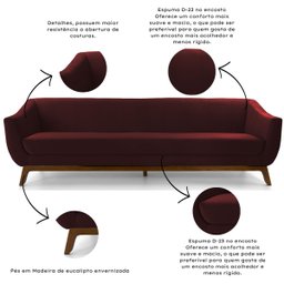 Sofá 3 Lugares Milano Bordo Base Madeira - Larbelle Móveis - 5