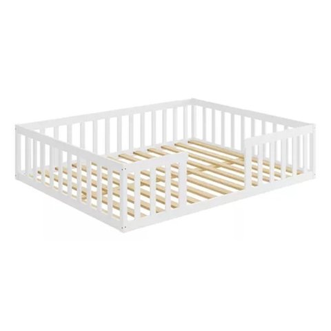 Cama Queen Montessoriane com Grade Branco Nemargi