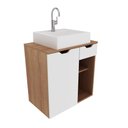 Ver imagem 5 de Balcão Gabinete para Banheiro Suspenso 60cm com 1 Gaveta e 1 Porta Bn3605 Amêndoa Branco sem Cuba