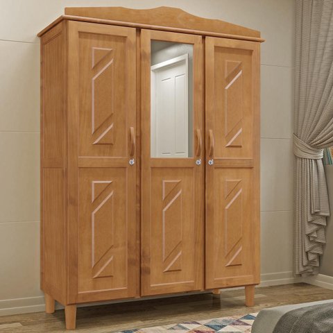 Guarda-roupa 3 Portas 3 Gavetas Freijó Brasil Madeira Pinus - Cavazotto