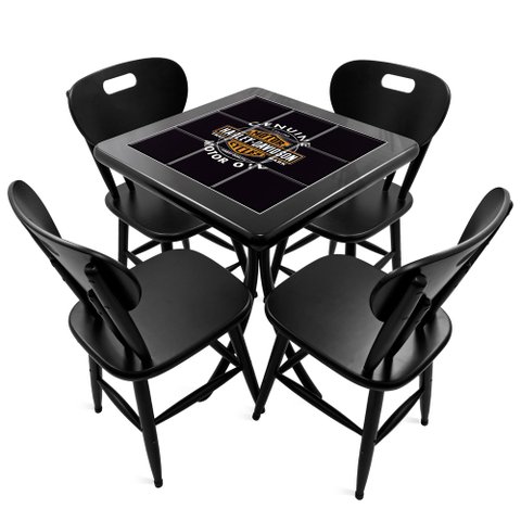 Conjunto Mesa Madeira Azulejo 60x60cm - Bistrô Fixa 78cm + 4 Cadeiras 43 - Preta - Harley Davidson Genuine