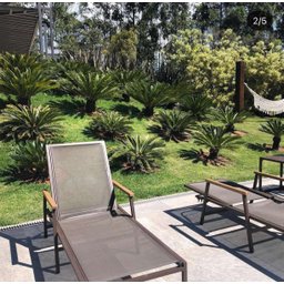 Espreguiçadeira de Piscina em Tela Sling e Aluminio Marrom Trama Móveis - 3
