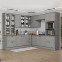 Ver imagem 1 de Cozinha Completa Americana 14 Portas 7 Gavetas com Vidro 100% Mdf Cinza/nature - Henn