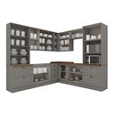 Ver imagem 3 de Cozinha Completa Americana 14 Portas 7 Gavetas com Vidro 100% Mdf Cinza/nature - Henn