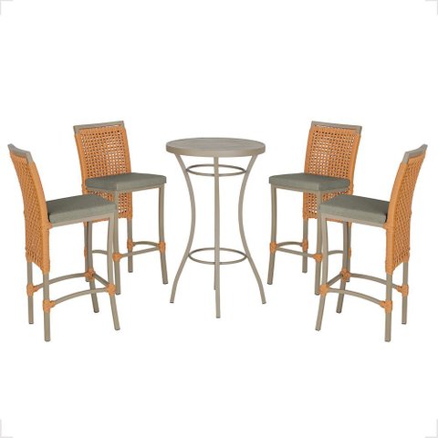 Mesa Bistrô e 4 Banquetas Roma Fendi Corda Náutica Estofado 8 Trama Original