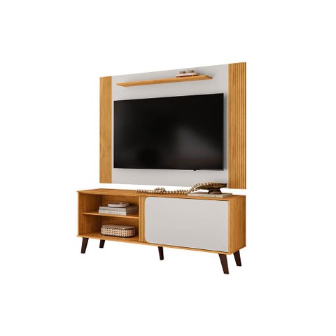 Painel TV até 65'' Ripado 150cm com Rack Porta de Correr e Nicho Mari D04 - D'Rossi