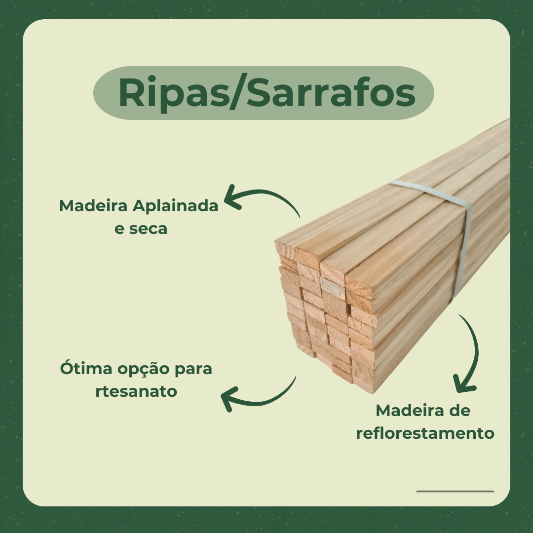 40 Ripas/Sarrafos de 1x2x100 cm Madeira de Pinus - 2