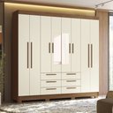 Ver imagem 1 de Guarda-roupa Casal Santana 8 Portas 6 Gavetas com Espelho Jatoba/areia - Pnr Móveis