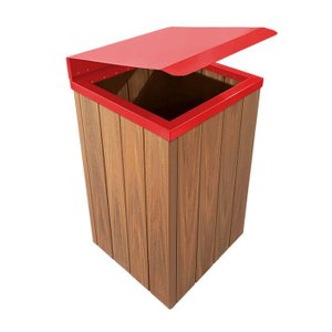 Lixeira de Madeira Plástica com Tampa Basculante Vermelha 96l