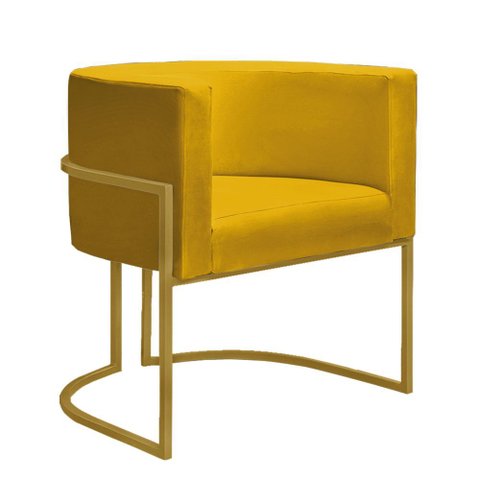 Poltrona Reforçada Decorativa Sala Nayara Base Ferro Dourado Suede Amarela