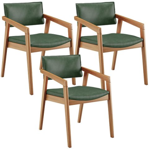 Kit 03 Cadeiras para Sala de Jantar Estar Living Giorgia L02 Couríssimo Verde Musgo - Lyam Decor
