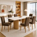 Ver imagem 1 de Conjunto de Mesa 6 Lugares Isla e Cadeiras Lyra em MDF Cinamomo e Off White