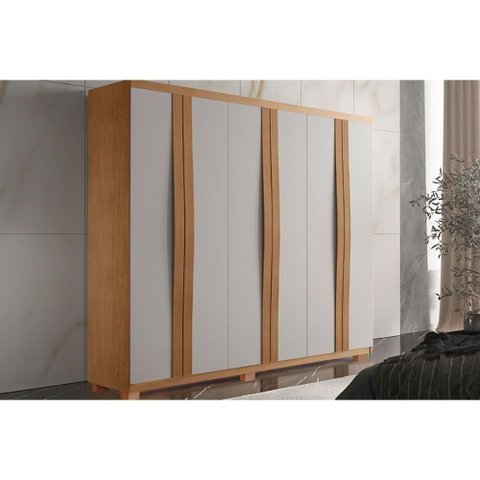 Guarda Roupa Casal 6 Portas e 2 Gavetas C- Pés Grécia Naturale-off White Rufato