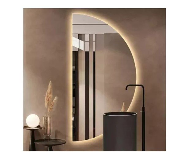 Espelho Grande Lapidado Decorativo Moderno Meia Lua Banheiro Quarto 100x50cm - 4