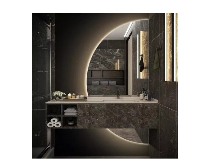 Espelho Grande Lapidado Decorativo Moderno Meia Lua Banheiro Quarto 100x50cm - 3