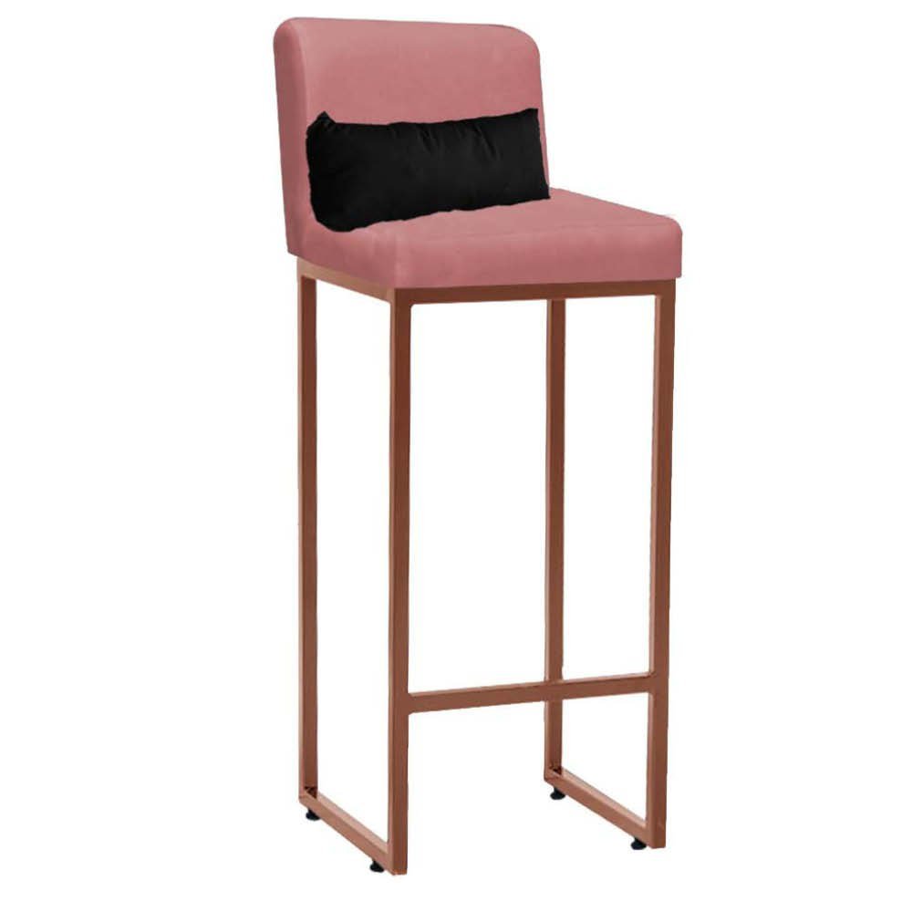 Kit Mesa Bistrô Lucca e 4 Banqueta Lucca Tampo Freijó Ferro Bronze Suede Rose Gold e Almofada Preto  - 3