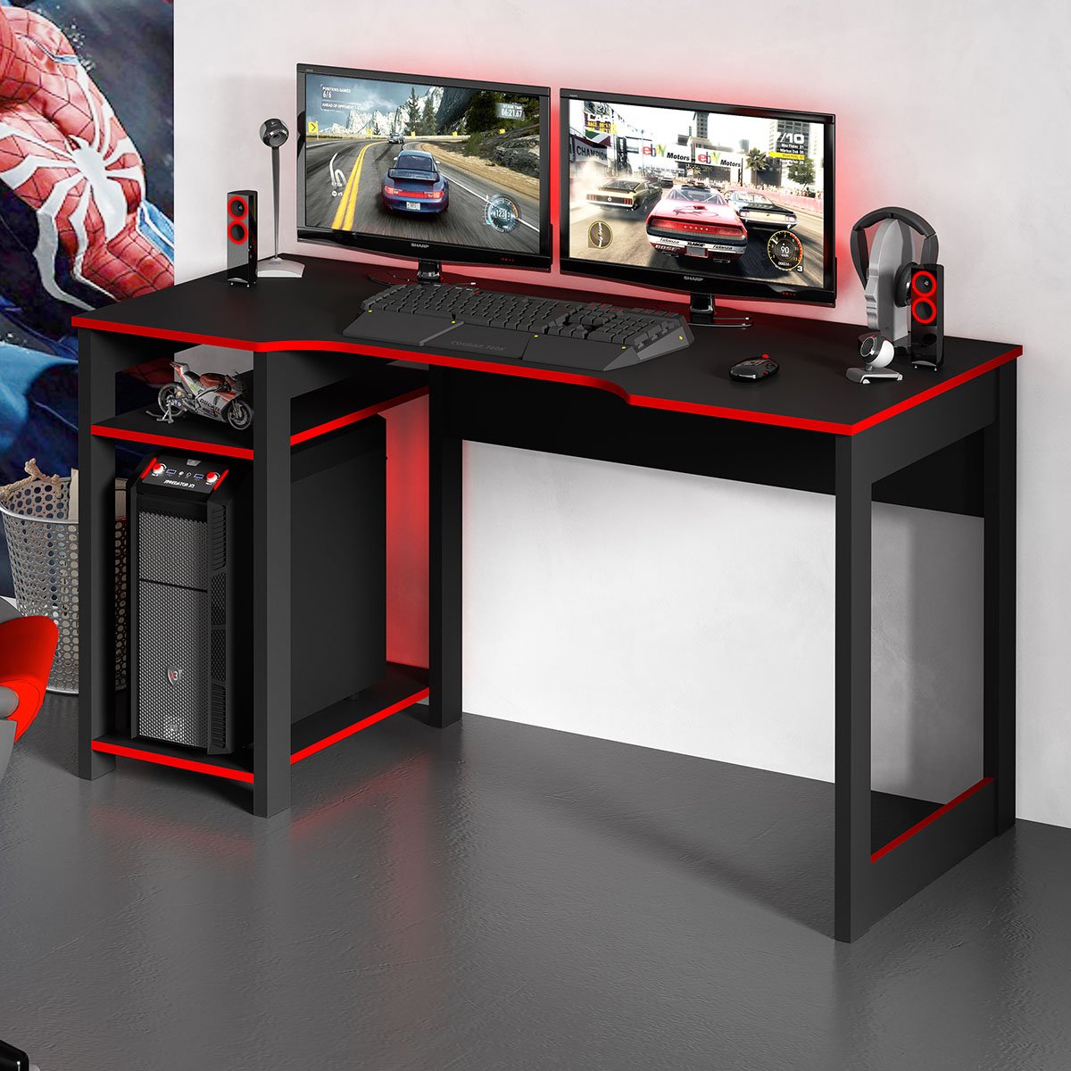 Mesa Gamer Reversível Tecno Mobili Design Para 2 Monitores: Preto Com ...