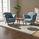 Ver imagem 1 de Kit 2 Poltronas Decorativa Dália Linho Azul Pés Madeira