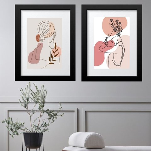 Kit 2 Quadros Femininos Mulheres - 60x48cm:madeira Branca