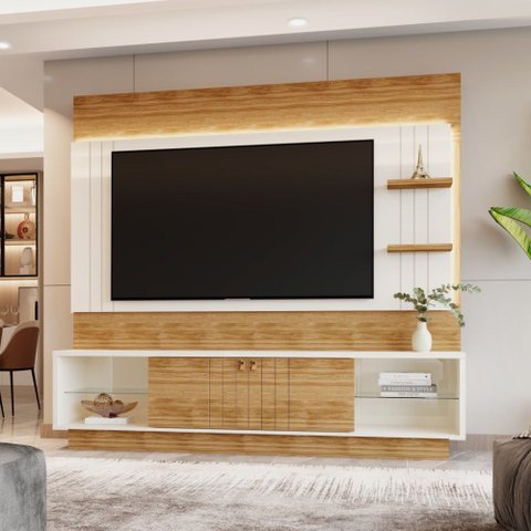 Estante Painel Home para Tv 65" Guaiba Off White/amêndoa- Mabe Magazine