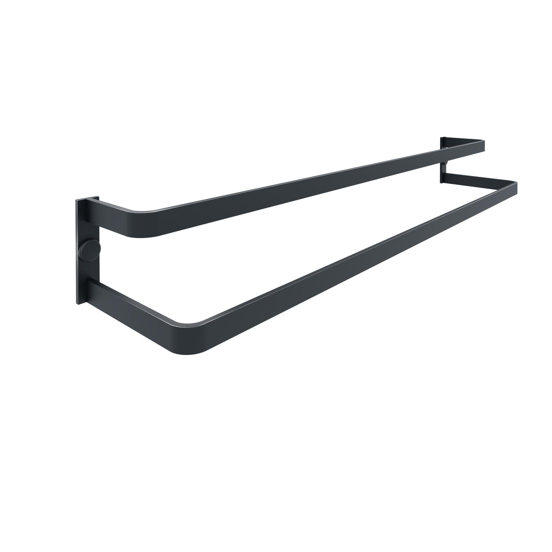 Suporte Porta Toalha Duplo 60cm Toalheiro Preto Aluminio - 1