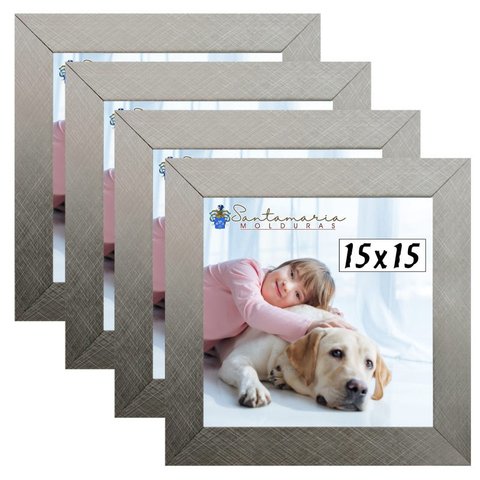 Kit 4 Porta Retrado Molduras 15x15 Prateado