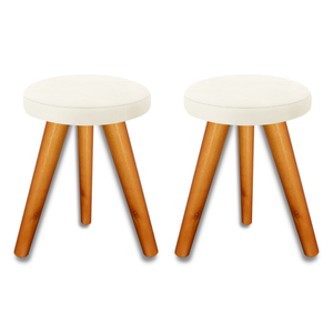 Kit 2 Banqueta Puff JB Redondo Luxo Sala Pés Madeira Maciça