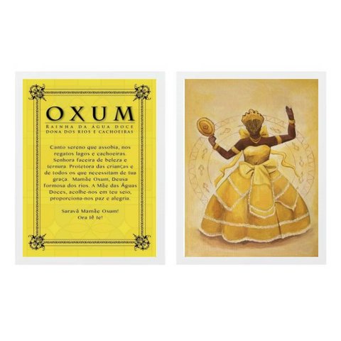 Kit 2 Quadros Oração Oxum 24x18cm - com vidro:Madeira branca