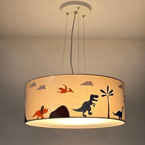 Luminária de Teto Pendente Dinossauros Infantil 40x15cm 2 em 1 Tom Luz