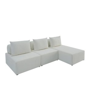 Sofá Ilha na Caixa em Módulos Mobili Chaise + 2 Assentos Boucle Branco Estofama