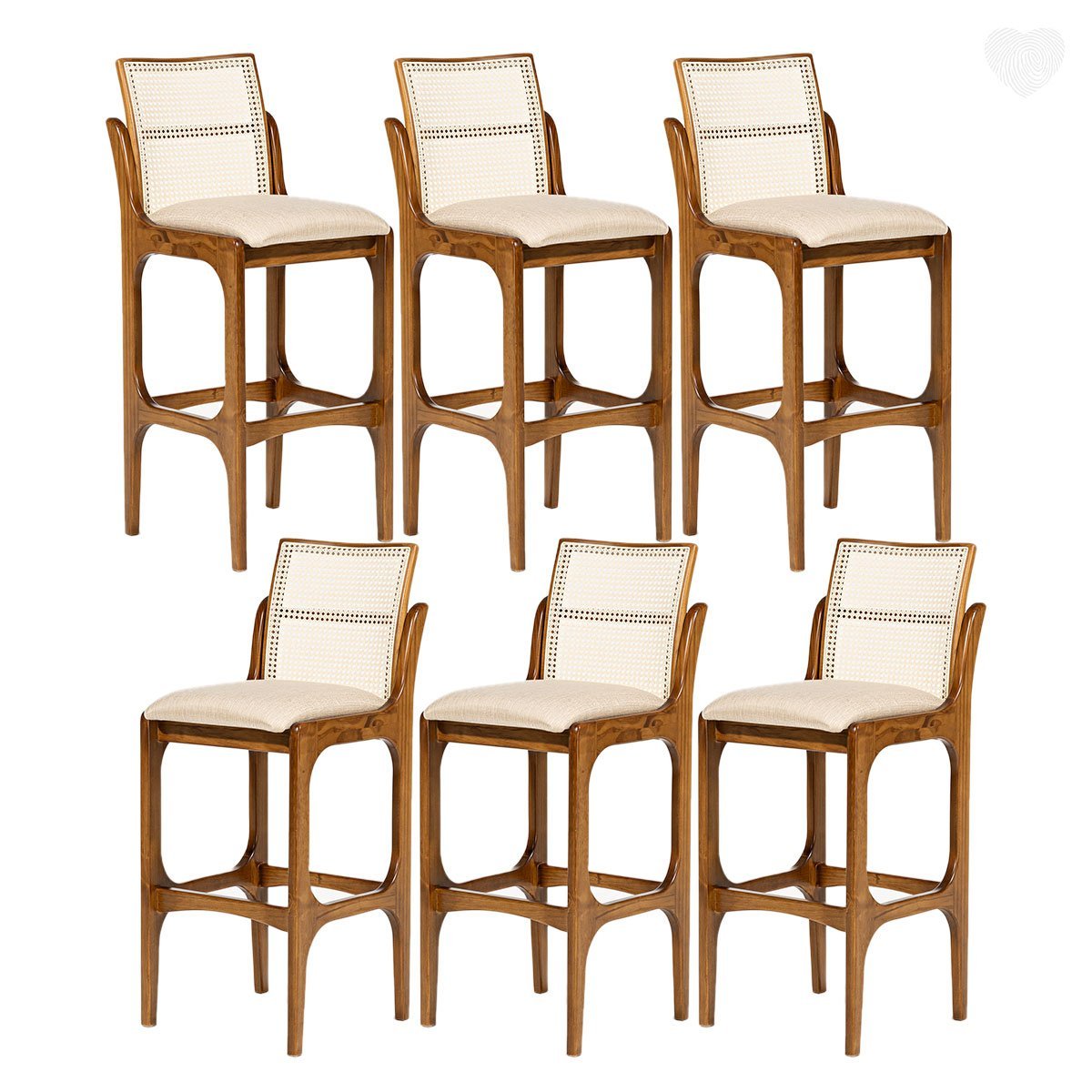 Kit 6 Banquetas para Área Gourmet Lisboa Encosto Rattan Madeira Imbuia ...