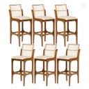 Ver imagem 1 de Kit 6 Banquetas para Área Gourmet Lisboa Encosto Rattan Madeira Imbuia Linho Bege M58 Rmi