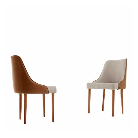 Conjunto com 2 Cadeiras Esmeralda em Madeira Maciça Moderna Linho Off/star Caramelo