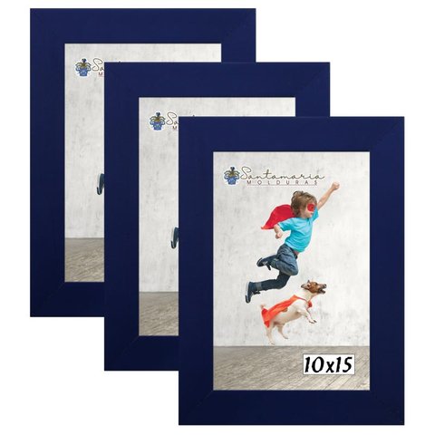 Kit 3 Molduras Porta Retrato 10X15 Azul