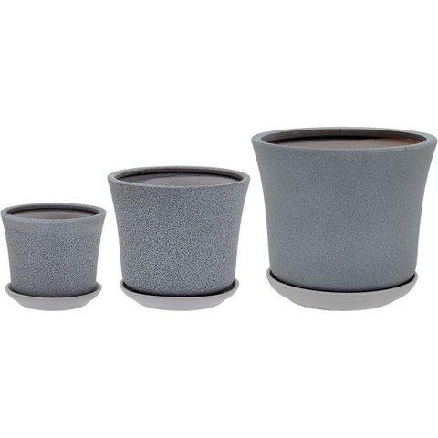 Kit 3 Cachepô Decorativo Vaso para Planta Cerâmica Cinza