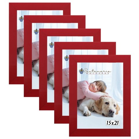 Kit 5 Molduras Porta Retrato 15X21 Vermelho