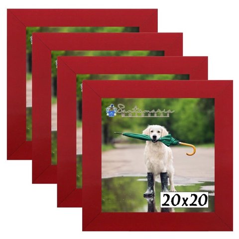 Kit 4 Porta Retrado Molduras 20x20 Vermelho