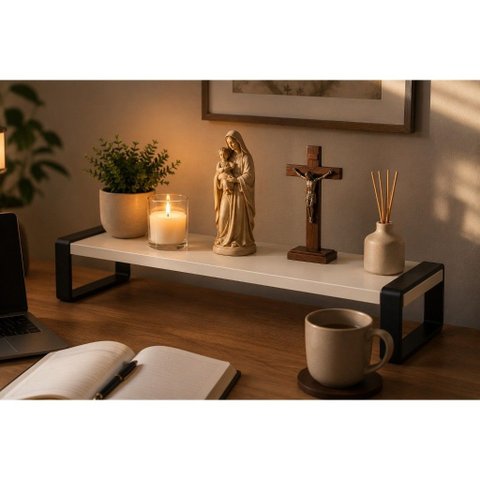 Prateleira Organizadora de Mesa 60cm MDF Branco -  Cantinho da Oração - Organizadora
