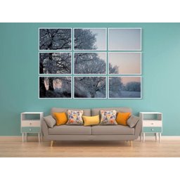 Conjunto de Quadros Decorativos Paisagem Árvores no Inverno Kit com 9 Quadros - 2