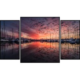 Kit de Quadros Decorativos Amanhecer Veleiros 130x70cm - 1 Kit de Quadros Decorativos Amanhecer Veleiros 130x70cm - 1