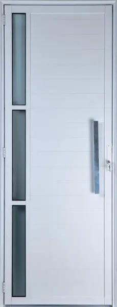 Porta de Alumínio Lambril com Visor e Puxador Cor Branco 210 x 80 Esquerda Linha All Soft