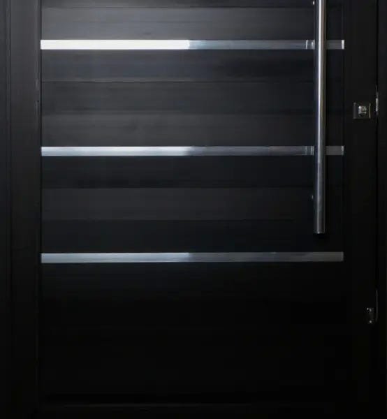 Porta Pivotante de Aluminio Lambril Black Tie 2,10 X 0,90 Com Frisos Puxador e Kit Fechadura - 2