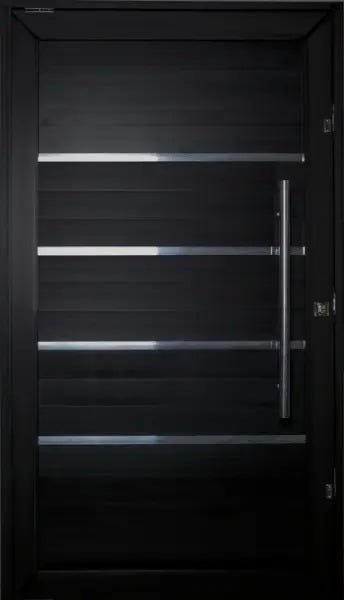 Porta Pivotante de Aluminio Lambril Black Tie 2,40 X 1,20 Com Frisos Puxador e Kit Fechadura