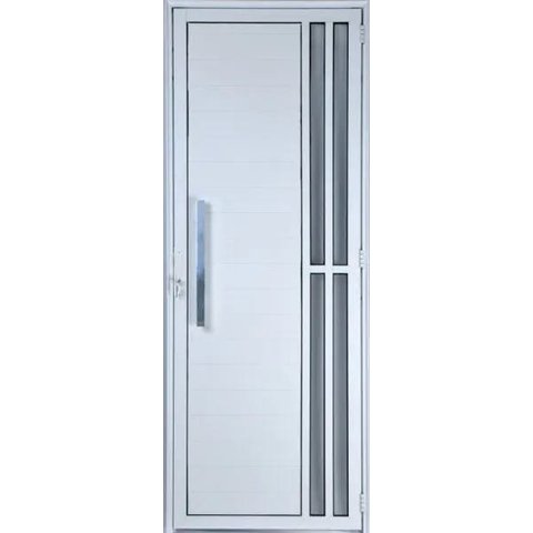Porta de Alumínio Lambril com Visor e Puxador 2 Torres Branco 210 x 80 Esquerda Linha All Soft