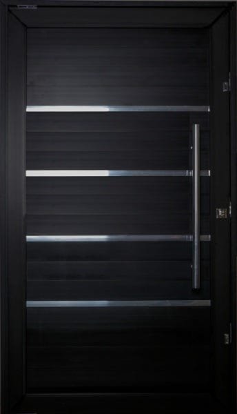 Porta Pivotante de Aluminio Lambril Black Tie 210 x 120 com Frisos Puxador e Kit Fechadura